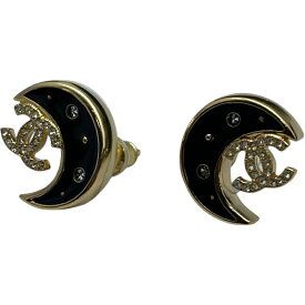 シャネル CHANEL ココマーク ムーンピアス ブラック/ゴールド メタル・ストラス・ラッカー レディース ピアス【中古】