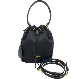 プラダ PRADA トライアングルロゴ バケットバッグ 1BE067 ブラック ナイロン レディース ハンドバッグ【中古】