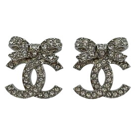 シャネル CHANEL ココマークリボンピアス シルバー ラインストーン/メタル アクセサリー【中古】