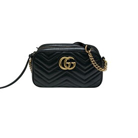 グッチ GUCCI GGマーモントスモールカメラバッグ 447632 ブラックゴールド金具 レザー レディース ショルダーバッグ【中古】