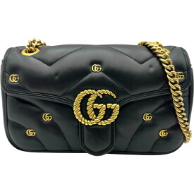 グッチ GUCCI GGマーモント チェーンショルダーバッグ 443497 ブラック ゴールド金具 レザー レディース ショルダーバッグ【中古】