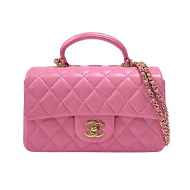 シャネル CHANEL マトラッセ トップハンドル フラップバッグ AS2431 ピンク ゴールド金具 ラムスキン レディース ハンドバッグ ショルダーバッグ【中古】