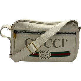 グッチ GUCCI ロゴプリントメッセンジャーバッグ 523589 ホワイト ゴールド金具 レザー レディース ショルダーバッグ【中古】