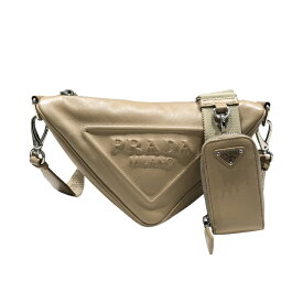 プラダ PRADA トライアングルロゴショルダー 1BH190 ベージュ シルバー金具 レザー ユニセックス ショルダーバッグ【中古】