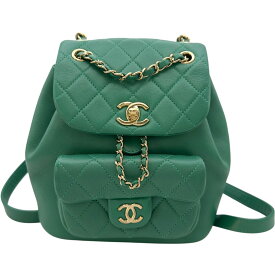シャネル CHANEL マトラッセ柄 バッグパック グリーン ラムスキン レディース リュック・デイパック【中古】
