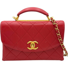 シャネル CHANEL マトラッセ チェーンショルダー 30番台 レッド ゴールド金具 ラムスキン レディース ショルダーバッグ【中古】