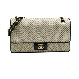 シャネル CHANEL キルティングチェーンショルダーバッグ アイボリーゴールド金具 コットン/エナメル レディース ショルダーバッグ【中古】