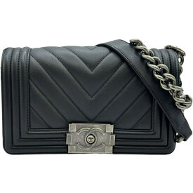 シャネル CHANEL ボーイ シャネル25 Vステッチ A67085 2番台 ブラック シルバー金具 カーフスキン レディース ショルダーバッグ【中古】