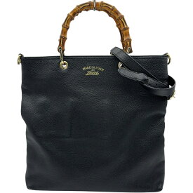 グッチ GUCCI バンブーハンドル トートバッグ 323663 ブラック レザー レディース ショルダーバッグ【中古】