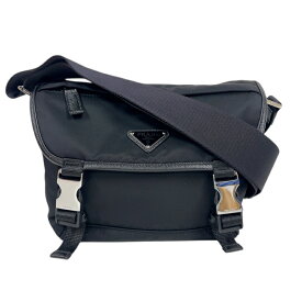 プラダ PRADA Re-Nylon×サフィアーノショルダーバッグ 2VD066 ブラック　シルバー金具 ナイロン・レザー ユニセックス ショルダーバッグ【中古】