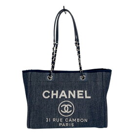 シャネル CHANEL ドーヴィルMM A67001 ネイビー/シルバー金具 デニム レディース トートバッグ【中古】