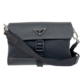 プラダ PRADA メッセンジャーバッグ ブラック　シルバー金具 ナイロン ユニセックス ショルダーバッグ【中古】