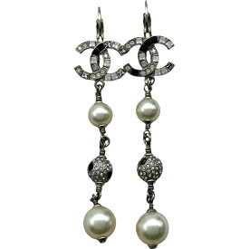 シャネル CHANEL ココマークロングピアス シルバー メタル/フェイクパール/ラインストーン アクセサリー【中古】