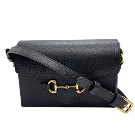 グッチ GUCCI ホースビット 1955 フラップショルダーバッグ 732314 ブラック ゴールド金具 レザー レディース ショルダーバッグ【中古】