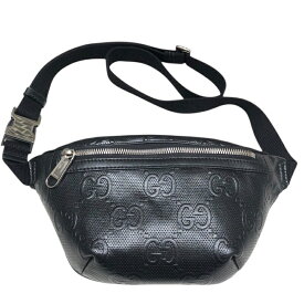 グッチ GUCCI GGエンボス ベルトバッグ 658582 ブラック GGエンボス レザー ユニセックス ボディバッグ【中古】