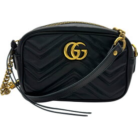 グッチ GUCCI GGマーモンカメラバッグ 448065 ブラック ゴールド金具 レザー レディース ショルダーバッグ【中古】