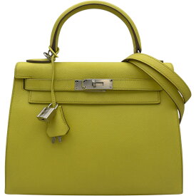 エルメス HERMES ケリー28 外縫い □Q刻 ライム シルバー金具 エプソン レディース ショルダーバッグ【中古】