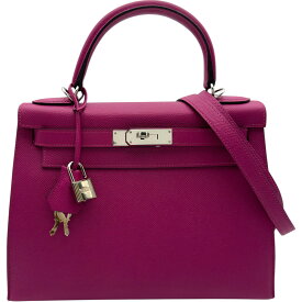 エルメス HERMES ケリー28 外縫い C刻 ローズパープル シルバー金具 エプソン レディース ショルダーバッグ【中古】