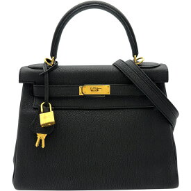 エルメス HERMES ケリー28 内縫い A刻 ブラック ゴールド金具 トゴ レディース ショルダーバッグ【中古】