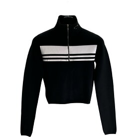 プラダ PRADA トライアングルロゴハーフジップニット P26436 ブラック コットン レディース ニット【中古】