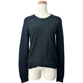 エルメス HERMES スエード切替ニットセーター ネイビー カシミヤ レディース セーター【中古】