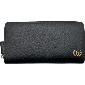 グッチ GUCCI GGマーモントロングジップウォレット 428736 ブラック レザー レディース 長財布【中古】