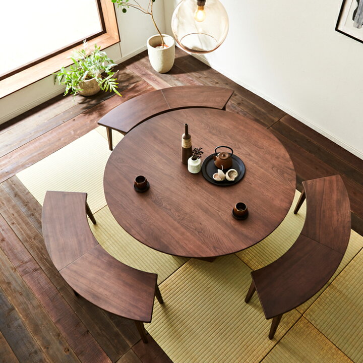 楽天市場 ダイニングセット ダイニングテーブルセット 4点セット 円形 135cm 丸テーブル 円卓 ダイニングテーブル ベンチ 無垢 木製 ブラウン グリーンファクトリー