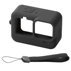 エレコム GoPro HERO9 Black用 シリコンケース ハンドストラップ付き アクションカメラ ゴープロ9 ブラック AC-GP9BSSCBK