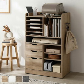 コンセント付きランドセル収納ラック 約幅64.5×奥行40×高さ100cm ナチュラル 引き出し サイドバー フック コンセント 可動棚 隠しキャスター