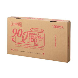 （まとめ）ジャパックス 容量表示入りゴミ袋ピンクリボンモデル 乳白半透明 90L BOXタイプ TBP90 1箱（100枚）【×2セット】