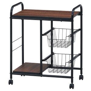 不二貿易 キッチンワゴン FBC−02−1 BK/BR 品番:14639 北海道、沖縄、離島配送不可