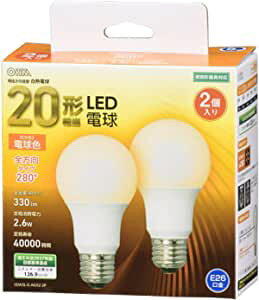 OHM �I�[���d�@ LED�d��(20�`����/330lm/�d���F/E26/�S�����z��280°/���`���Ή�/2��) LDA3L-G AG52 2P