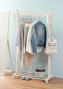 HAGIHARA 萩原 萩原 ハンガーラック コートラック コートハンガー キャスター付き 【収納力と使いやすさの両立】 衣類収納 天然木 木製 ホワイト 幅60cm VR-7238WS