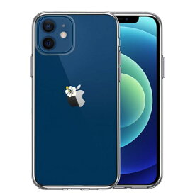 iPhone12mini 側面ソフト 背面ハード ハイブリッド クリア ケース りんご に ハイビスカス 単品