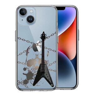 iPhone14 側面ソフト 背面ハード ハイブリッド クリア ケース エレキギター スカル 単品