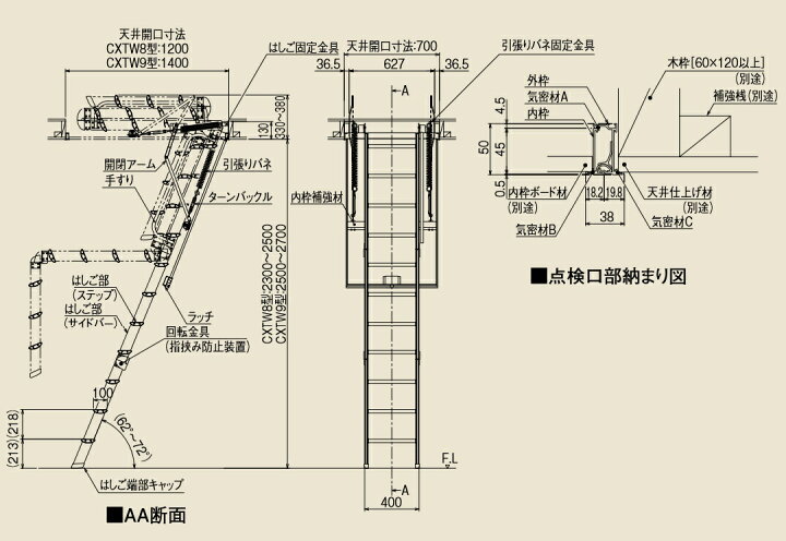 楽天市場】☆ダイケン アルミ天井収納はしご 【CXTW8 型】 点検口 