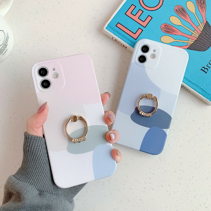楽天市場 スマホケース シンプルパステルカラーバンカーリング付きiphoneケース A オーバーラップ楽天市場店