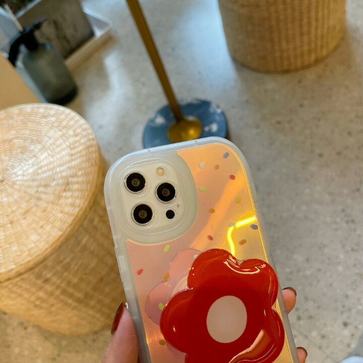 楽天市場 スマホケース クリアキュートカラーリングレッドフラワーバンカーリング付きiphoneケース A オーバーラップ楽天市場店