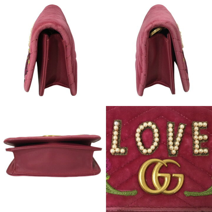 楽天市場】GUCCI グッチ GGマーモント ベルベット チェーン ピンク  