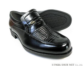 Linea Giovane カンガルー革使用 シャーリングスリッポン ビジネスシューズ 黒 ワイズ4E（EEEE）23.5cm、24cm（24.0cm）【小さいサイズ（スモールサイズ）メンズ 革靴・紳士靴】