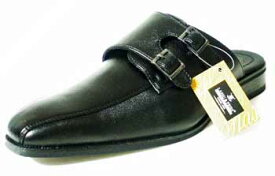 LASSU＆FRISS ダブルモンクストラップ ビジネススリッパ/ビジネスサンダル 黒（メンズ 革靴 紳士靴 通気性）