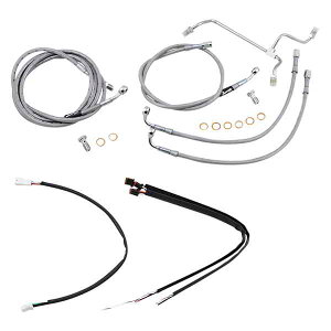  Rv[gXeXґgnhP[u/u[LCLbg܂ o[[uh Complete Stainless Braided Handlebar Cable/Brake Line Kit For 16 Ape Hanger Handlebars B30-1165 DRAG 0610