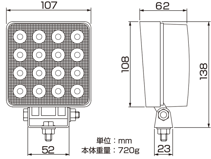楽天市場】カシムラ製 LED ワークライト 16灯 48W 1個 ML-8取付場所を