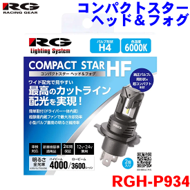 レーシングギア コンパクトスター ヘッド＆フォグ バルブ RGH-P934 H4 6000K 12V 24V 4000ml バルブ2個入り 車検対応 ヘッド・フォグ兼用 2年間保証 ハロゲン同形状 ドライバー内蔵 内蔵後方ファン ヒートパイプ パーツキング