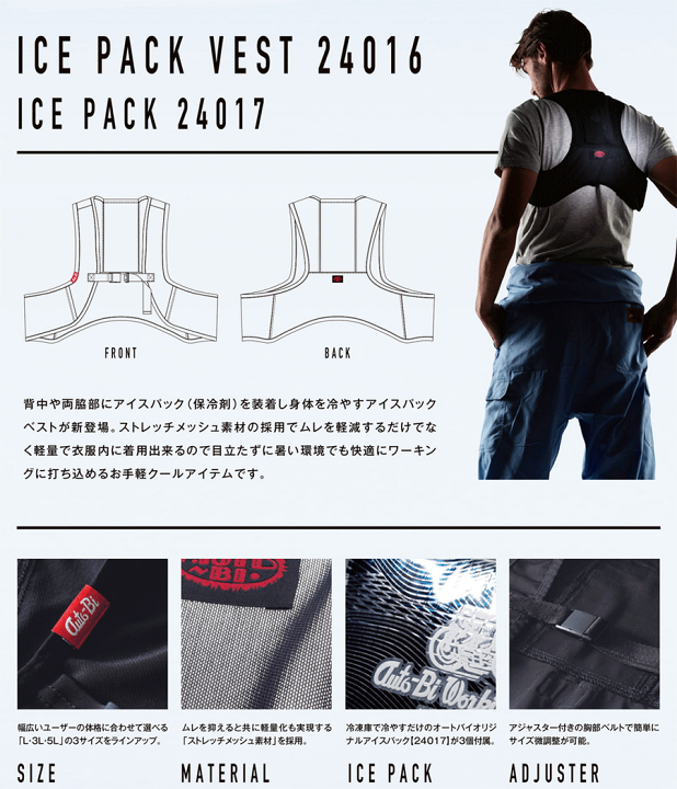 【LL】5着セット　冷却ベスト　アイスパック3個×5付き　アイスベスト 楽天市場】山田辰 アイスパックベストL/3L/5Lサイズ フリーザー