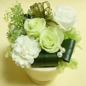 [送料無料][誕生日プリザ][クリアケース付]お供プリザ[おしゃれプリザアレンジ][プリザ白グリーン]【HLS_DU】【RCP】【楽ギフ_メッセ入力】