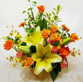 [送料無料]祝い花　誕生花　開店祝　ユリバラアレンジ【HLS_DU】【オススメ】RCP】【楽ギフ_メッセ入力】【売れ筋】