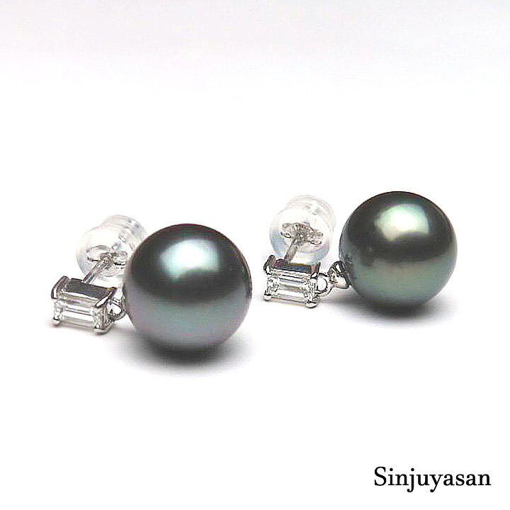 楽天市場】タヒチ黒蝶真珠 10.1mm D0.35ct K18WG ピアス オーロラ 