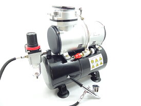 【スーパーSALE限定価格】エアブラシ用オイルレス式ミニエアーコンプレッサーキット 3L ダブルアクション式エアーブラシ付き 日本語取説付 自動車 バイク プラモデル ネイルアートなどの様々な塗装に 60日安心保証付