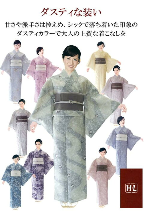 小紋 夏用 絽 横縞 グラデーション くすみカラー 着物 035a d （楽天  